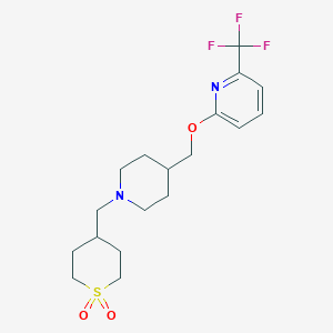 molecular formula C18H25F3N2O3S B2440952 4-{[4-({[6-(Trifluoromethyl)pyridin-2-yl]oxy}methyl)piperidin-1-yl]methyl}-1lambda6-thiane-1,1-dione CAS No. 2202288-62-6