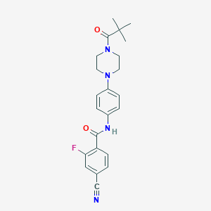 molecular formula C23H25FN4O2 B244096 4-cyano-N-{4-[4-(2,2-dimethylpropanoyl)-1-piperazinyl]phenyl}-2-fluorobenzamide 