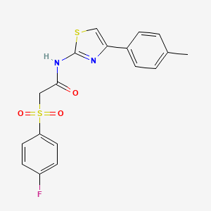 molecular formula C18H15FN2O3S2 B2440987 2-((4-氟苯基)磺酰基)-N-(4-(对甲苯基)噻唑-2-基)乙酰胺 CAS No. 895469-73-5