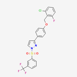 molecular formula C23H15ClF4N2O3S B2440993 3-{4-[(2-chloro-6-fluorobenzyl)oxy]phenyl}-1-{[3-(trifluoromethyl)phenyl]sulfonyl}-1H-pyrazole CAS No. 477710-98-8
