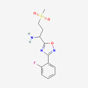 molecular formula C12H15ClFN3O3S B2440999 1-[3-(2-氟苯基)-1,2,4-噁二唑-5-基]-3-(甲磺酰基)丙-1-胺 CAS No. 1807977-39-4