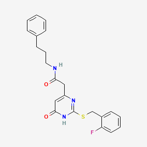 molecular formula C22H22FN3O2S B2441002 2-(2-((2-氟苄基)硫代)-6-氧代-1,6-二氢嘧啶-4-基)-N-(3-苯丙基)乙酰胺 CAS No. 1105240-63-8