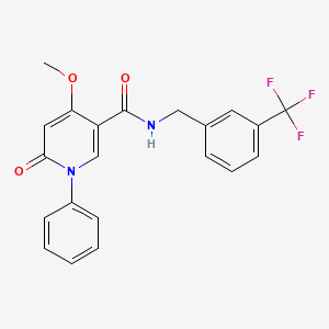 molecular formula C21H17F3N2O3 B2441003 4-methoxy-6-oxo-1-phenyl-N-(3-(trifluoromethyl)benzyl)-1,6-dihydropyridine-3-carboxamide CAS No. 2034278-33-4