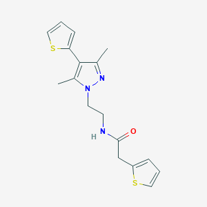 molecular formula C17H19N3OS2 B2441011 N-(2-(3,5-二甲基-4-(噻吩-2-基)-1H-吡唑-1-基)乙基)-2-(噻吩-2-基)乙酰胺 CAS No. 2034554-68-0