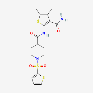 molecular formula C17H21N3O4S3 B2441016 N-(3-carbamoyl-4,5-dimethylthiophen-2-yl)-1-(thiophen-2-ylsulfonyl)piperidine-4-carboxamide CAS No. 900001-29-8