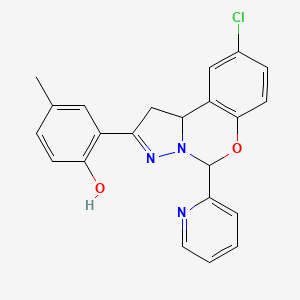 molecular formula C22H18ClN3O2 B2441032 2-(9-Chlor-5-(pyridin-2-yl)-5,10b-dihydro-1H-benzo[e]pyrazolo[1,5-c][1,3]oxazin-2-yl)-4-methylphenol CAS No. 899973-44-5