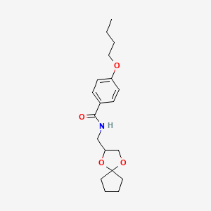 molecular formula C19H27NO4 B2441038 N-(1,4-dioxaspiro[4.4]nonan-2-ylmethyl)-4-butoxybenzamide CAS No. 899733-83-6