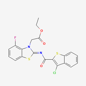 molecular formula C20H14ClFN2O3S2 B2441042 (Z)-ethyl 2-(2-((3-chlorobenzo[b]thiophene-2-carbonyl)imino)-4-fluorobenzo[d]thiazol-3(2H)-yl)acetate CAS No. 1006017-79-3