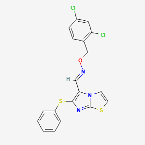 molecular formula C19H13Cl2N3OS2 B2441044 6-(phenylsulfanyl)imidazo[2,1-b][1,3]thiazole-5-carbaldehyde O-(2,4-dichlorobenzyl)oxime CAS No. 339022-77-4