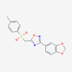 molecular formula C17H14N2O5S B2441050 3-(Benzo[d][1,3]dioxol-5-yl)-5-(tosylmethyl)-1,2,4-oxadiazole CAS No. 1105221-61-1