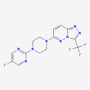 molecular formula C14H12F4N8 B2441076 6-[4-(5-Fluoropyrimidin-2-yl)piperazin-1-yl]-3-(trifluoromethyl)-[1,2,4]triazolo[4,3-b]pyridazine CAS No. 2380169-19-5