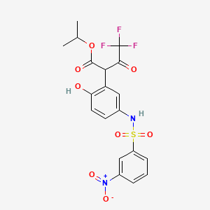 molecular formula C19H17F3N2O8S B2441092 Propan-2-yl 4,4,4-trifluoro-2-[2-hydroxy-5-[(3-nitrophenyl)sulfonylamino]phenyl]-3-oxobutanoate CAS No. 425401-69-0