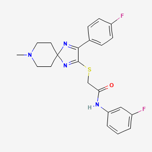 molecular formula C22H22F2N4OS B2441101 N-(3-fluorophenyl)-2-((3-(4-fluorophenyl)-8-methyl-1,4,8-triazaspiro[4.5]deca-1,3-dien-2-yl)thio)acetamide CAS No. 1185053-29-5