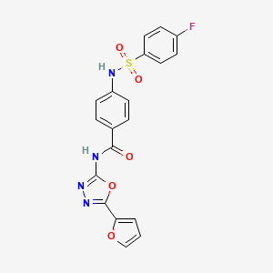 molecular formula C19H13FN4O5S B2441113 4-(4-フルオロベンゼンスルホンアミド)-N-[5-(フラン-2-イル)-1,3,4-オキサジアゾール-2-イル]ベンゾアミド CAS No. 886907-89-7