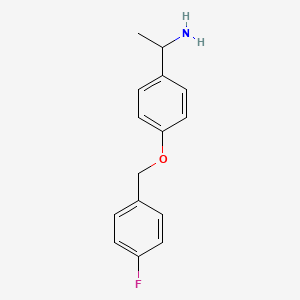 molecular formula C15H16FNO B2441116 1-{4-[(4-Fluorophenyl)methoxy]phenyl}ethan-1-amine CAS No. 953901-43-4
