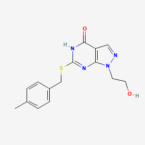 molecular formula C15H16N4O2S B2441128 1-(2-hydroxyethyl)-6-((4-methylbenzyl)thio)-1H-pyrazolo[3,4-d]pyrimidin-4(5H)-one CAS No. 946379-69-7