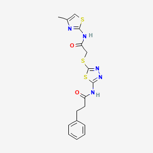 N-(5-((2-((4-methylthiazol-2-yl)amino)-2-oxoethyl)thio)-1,3,4-thiadiazol-2-yl)-3-phenylpropanamide