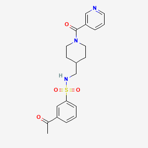 molecular formula C20H23N3O4S B2441133 3-乙酰基-N-((1-烟酰基哌啶-4-基)甲基)苯磺酰胺 CAS No. 1448076-01-4