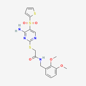 molecular formula C19H20N4O5S3 B2441170 2-((4-amino-5-(thiophen-2-ylsulfonyl)pyrimidin-2-yl)thio)-N-(2,3-dimethoxybenzyl)acetamide CAS No. 1243007-60-4