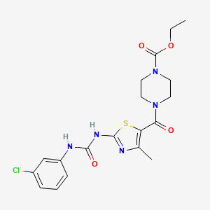 molecular formula C19H22ClN5O4S B2441187 Ethyl 4-(2-(3-(3-chlorophenyl)ureido)-4-methylthiazole-5-carbonyl)piperazine-1-carboxylate CAS No. 941975-25-3