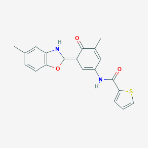 molecular formula C20H16N2O3S B244124 N-[(3E)-5-methyl-3-(5-methyl-3H-1,3-benzoxazol-2-ylidene)-4-oxocyclohexa-1,5-dien-1-yl]thiophene-2-carboxamide 