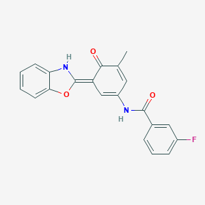 molecular formula C21H15FN2O3 B244125 N-[(3E)-3-(3H-1,3-benzoxazol-2-ylidene)-5-methyl-4-oxocyclohexa-1,5-dien-1-yl]-3-fluorobenzamide 