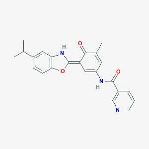 molecular formula C23H21N3O3 B244126 N-[(3E)-5-methyl-4-oxo-3-(5-propan-2-yl-3H-1,3-benzoxazol-2-ylidene)cyclohexa-1,5-dien-1-yl]pyridine-3-carboxamide 