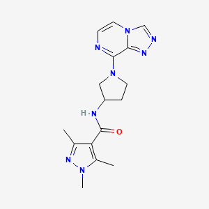 molecular formula C16H20N8O B2441283 N-(1-([1,2,4]triazolo[4,3-a]pyrazin-8-yl)pyrrolidin-3-yl)-1,3,5-trimethyl-1H-pyrazole-4-carboxamide CAS No. 2034422-76-7