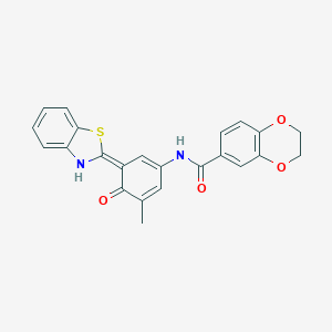 N-[(3E)-3-(3H-1,3-benzothiazol-2-ylidene)-5-methyl-4-oxocyclohexa-1,5-dien-1-yl]-2,3-dihydro-1,4-benzodioxine-6-carboxamide