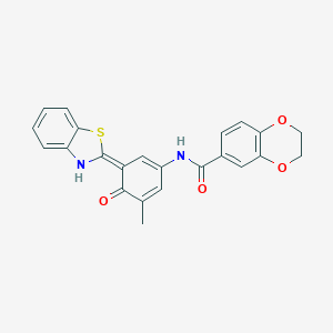 molecular formula C23H18N2O4S B244129 N-[(3E)-3-(3H-1,3-benzothiazol-2-ylidene)-5-methyl-4-oxocyclohexa-1,5-dien-1-yl]-2,3-dihydro-1,4-benzodioxine-6-carboxamide 