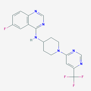molecular formula C18H16F4N6 B2441291 6-氟-N-{1-[6-(三氟甲基)嘧啶-4-基]哌啶-4-基}喹唑啉-4-胺 CAS No. 2034466-46-9