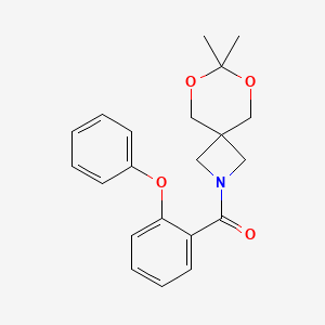 molecular formula C21H23NO4 B2441301 （7,7-二甲基-6,8-二氧杂-2-氮杂螺[3.5]壬烷-2-基）（2-苯氧基苯基）甲苯酮 CAS No. 1705457-81-3