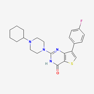molecular formula C22H25FN4OS B2441305 2-(4-cyclohexylpiperazin-1-yl)-7-(4-fluorophenyl)thieno[3,2-d]pyrimidin-4(3H)-one CAS No. 1243008-31-2