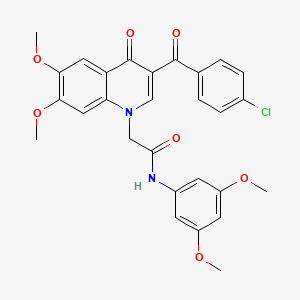 molecular formula C28H25ClN2O7 B2441328 2-[3-(4-chlorobenzoyl)-6,7-dimethoxy-4-oxoquinolin-1-yl]-N-(3,5-dimethoxyphenyl)acetamide CAS No. 866808-43-7