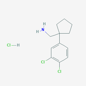 molecular formula C12H16Cl3N B2441333 [1-(3,4-dichlorophenyl)cyclopentyl]methanamine, HCl CAS No. 1864072-56-9