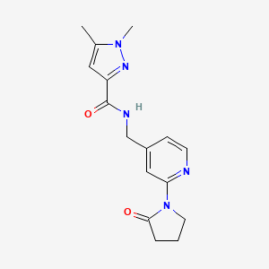 molecular formula C16H19N5O2 B2441334 1,5-dimethyl-N-((2-(2-oxopyrrolidin-1-yl)pyridin-4-yl)methyl)-1H-pyrazole-3-carboxamide CAS No. 2034232-46-5