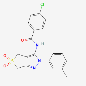 molecular formula C20H18ClN3O3S B2441340 4-氯-N-(2-(3,4-二甲基苯基)-5,5-二氧代-4,6-二氢-2H-噻吩[3,4-c]吡唑-3-基)苯甲酰胺 CAS No. 681267-37-8