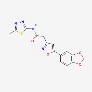 molecular formula C15H12N4O4S B2441342 2-(5-(benzo[d][1,3]dioxol-5-yl)isoxazol-3-yl)-N-(5-methyl-1,3,4-thiadiazol-2-yl)acetamide CAS No. 1170091-08-3