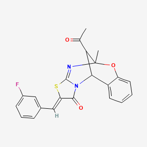 molecular formula C22H17FN2O3S B2441343 (Z)-13-acetyl-2-(3-fluorobenzylidene)-5-methyl-5,11-dihydro-5,11-methanobenzo[g]thiazolo[2,3-d][1,3,5]oxadiazocin-1(2H)-one CAS No. 1009519-31-6