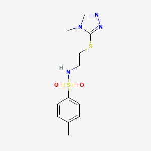 molecular formula C12H16N4O2S2 B2441353 4-methyl-N-[2-[(4-methyl-1,2,4-triazol-3-yl)sulfanyl]ethyl]benzenesulfonamide CAS No. 329266-08-2