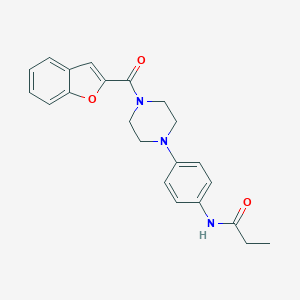 molecular formula C22H23N3O3 B244136 N-{4-[4-(1-benzofuran-2-ylcarbonyl)-1-piperazinyl]phenyl}propanamide 