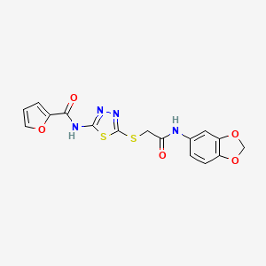 molecular formula C16H12N4O5S2 B2441397 N-(5-((2-(苯并[d][1,3]二氧杂环-5-基氨基)-2-氧代乙基)硫代)-1,3,4-噻二唑-2-基)呋喃-2-甲酰胺 CAS No. 868976-73-2