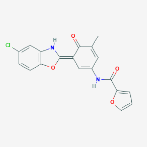 N-[(3E)-3-(5-chloro-3H-1,3-benzoxazol-2-ylidene)-5-methyl-4-oxocyclohexa-1,5-dien-1-yl]furan-2-carboxamide