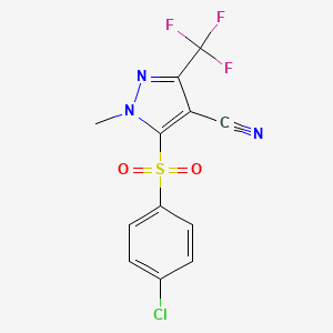 molecular formula C12H7ClF3N3O2S B2441456 5-[(4-氯苯基)磺酰基]-1-甲基-3-(三氟甲基)-1H-吡唑-4-腈 CAS No. 318239-39-3