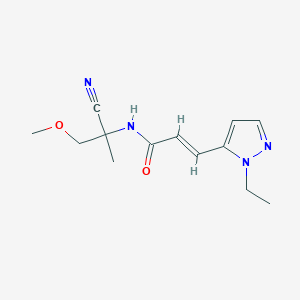 molecular formula C13H18N4O2 B2441459 (E)-N-(2-Cyano-1-methoxypropan-2-yl)-3-(2-ethylpyrazol-3-yl)prop-2-enamide CAS No. 1798298-95-9