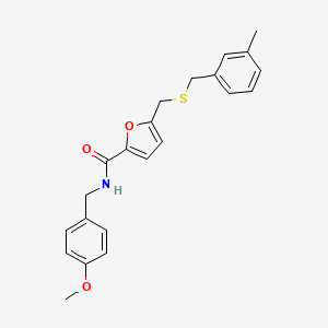 molecular formula C22H23NO3S B2441496 N-(4-methoxybenzyl)-5-(((3-methylbenzyl)thio)methyl)furan-2-carboxamide CAS No. 1448035-66-2