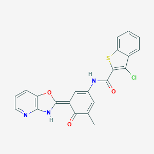 molecular formula C22H14ClN3O3S B244150 3-chloro-N-[(3E)-5-methyl-3-(3H-[1,3]oxazolo[4,5-b]pyridin-2-ylidene)-4-oxocyclohexa-1,5-dien-1-yl]-1-benzothiophene-2-carboxamide 