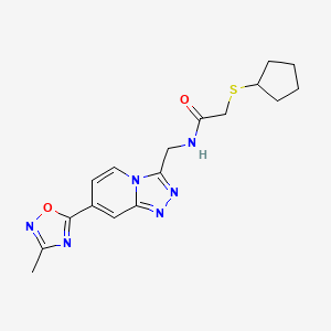 molecular formula C17H20N6O2S B2441533 2-(cyclopentylthio)-N-((7-(3-methyl-1,2,4-oxadiazol-5-yl)-[1,2,4]triazolo[4,3-a]pyridin-3-yl)methyl)acetamide CAS No. 2034413-33-5