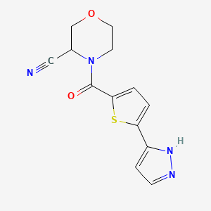 molecular formula C13H12N4O2S B2441539 4-[5-(1H-Pyrazol-5-yl)thiophene-2-carbonyl]morpholine-3-carbonitrile CAS No. 2191588-97-1