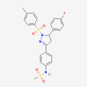molecular formula C23H22FN3O4S2 B2441575 N-(4-(5-(4-fluorophenyl)-1-tosyl-4,5-dihydro-1H-pyrazol-3-yl)phenyl)methanesulfonamide CAS No. 851780-84-2
